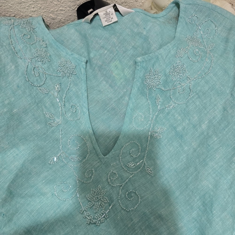 Embroidered Aqua Top